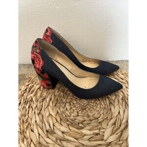 Jessica Simpson Western Denim Floral Pumps Size 6.5 Rose Platform Chunky Boho